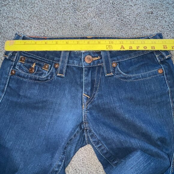TRUE RELIGION JOEY TWISTED LEG LOW RISE BELL BOTTOm JEANS - MADE IN USA -27 TALL - Picture 13 of 16